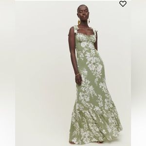 Reformation Jasen Maxi Dress in Willow Green, Size 2 NWT